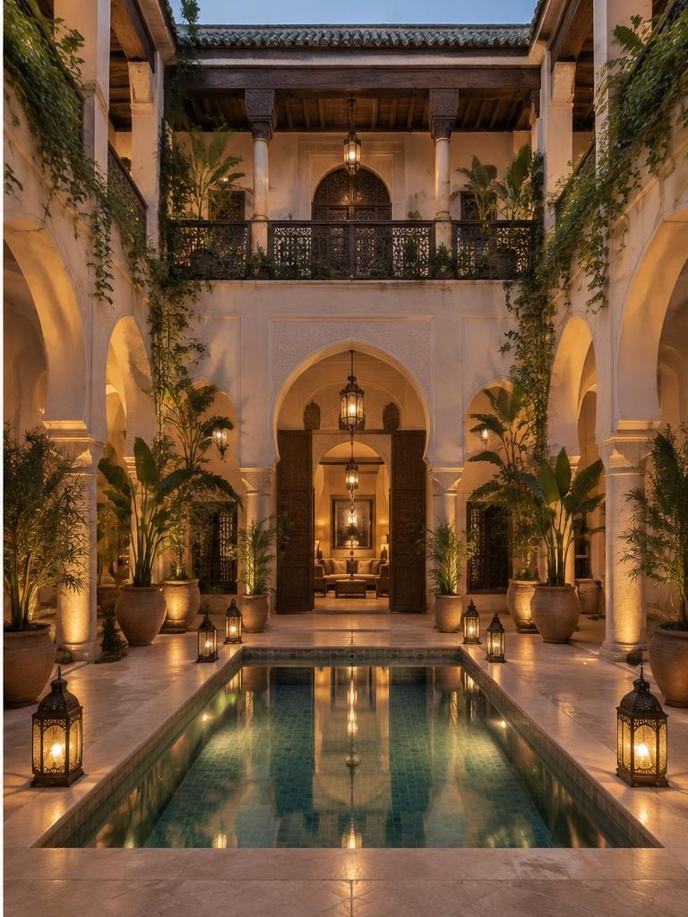 Illustrative riad courtyard after restoration