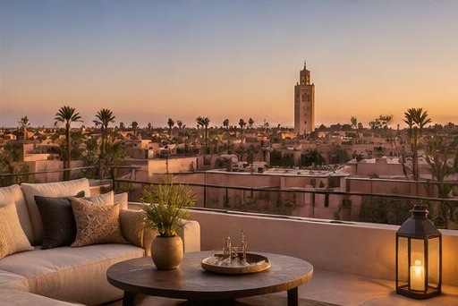 Marrakech skyline viewed from an elegant private terrace